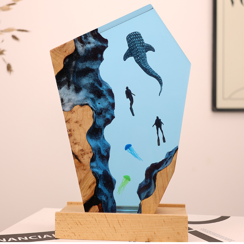 Resin Art Wedding Gift - 레진 동굴 고래 다이버 데스크탑 해파리