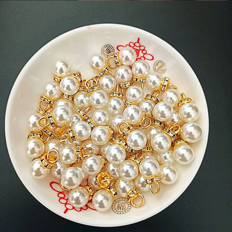 Resin Art Wedding Gift - 30Pcs 라운드 진주 다이아몬드 펜던트 골드