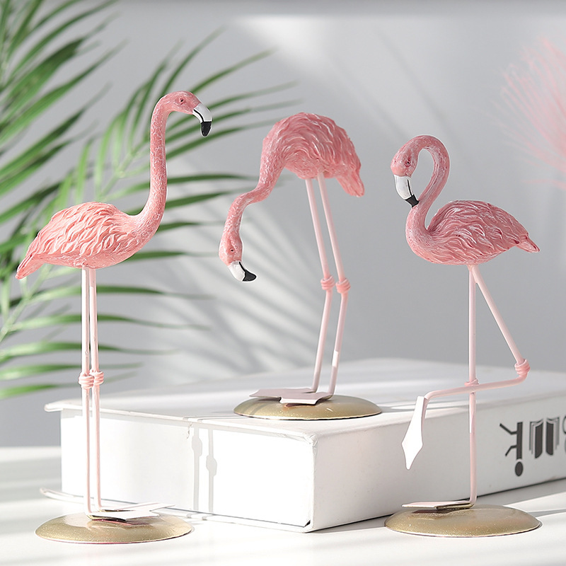 Resin Art Wedding Gift - 3PCS 핑크 플라밍고 인형 열대 새