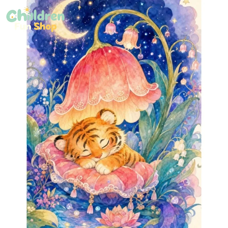 Resin Art Baby - 다이아몬드 페인팅, 잠자는 아기 호랑이, 벨