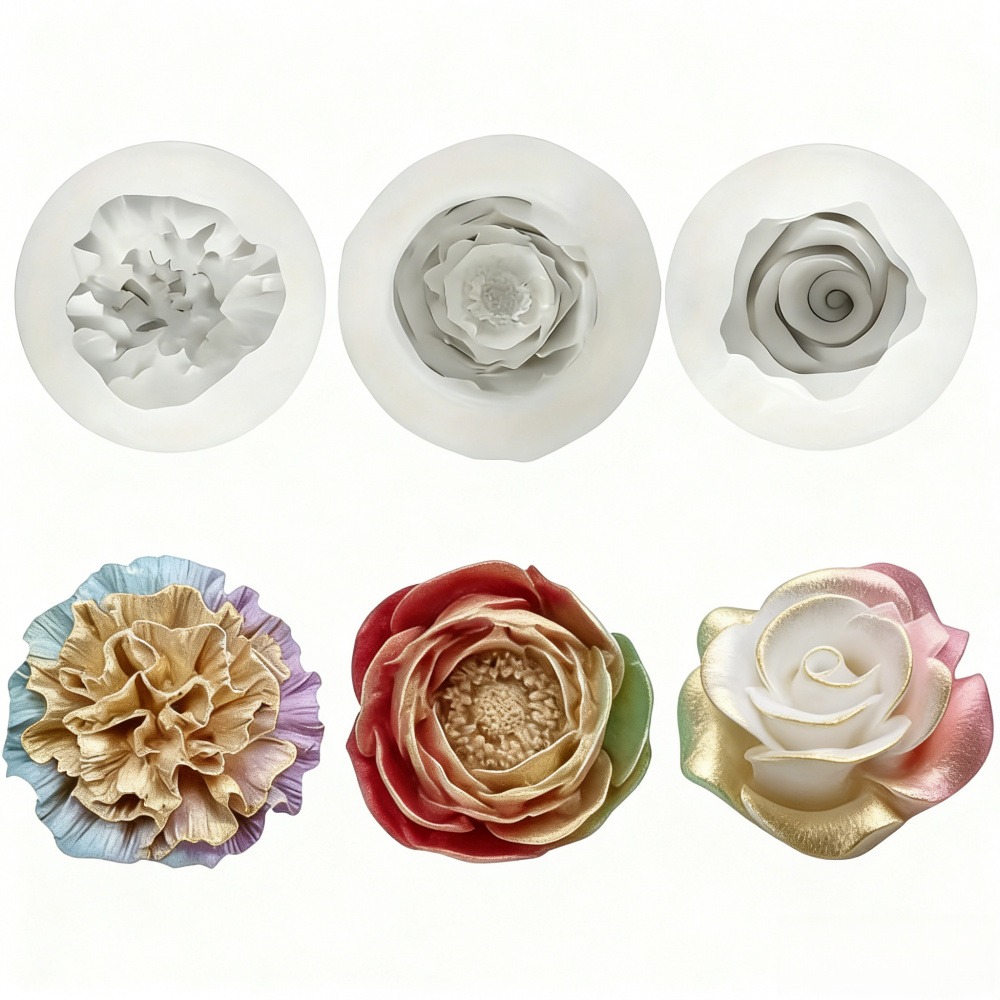 Resin Art Wedding Gift - 장미, 모란, 카네이션을 위한 3피스 실리콘