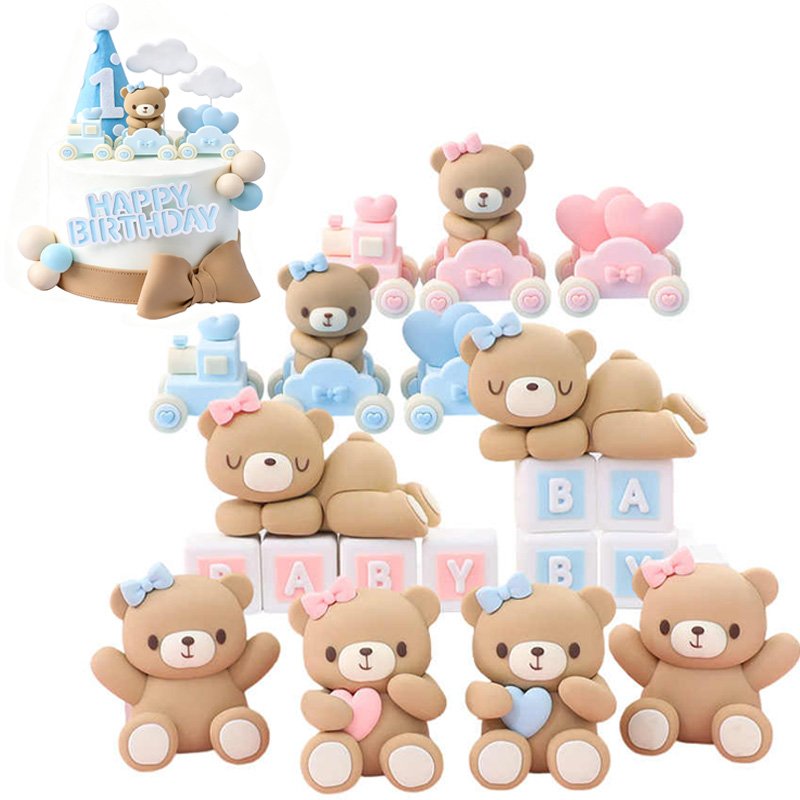 Resin Art Baby - 3D 핑크 블루 곰 케이크 토퍼