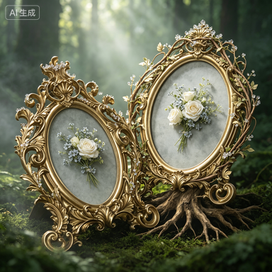 Resin Art Wedding Gift - 레트로 골드 타원형 레진 사진 액자