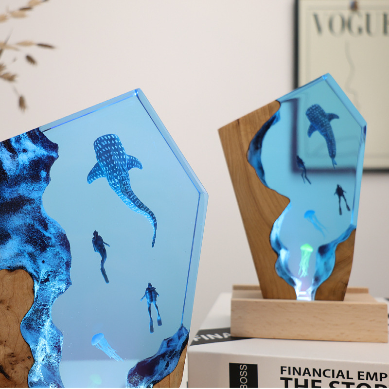 레진 동굴 고래 다이버 데스크탑 해파리 발광 장식품 창 - Resin Art Wedding Gift 리뷰 및 가격
