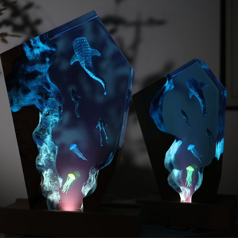 레진 동굴 고래 다이버 데스크탑 해파리 발광 장식품 창 - Resin Art Wedding Gift 리뷰 및 가격