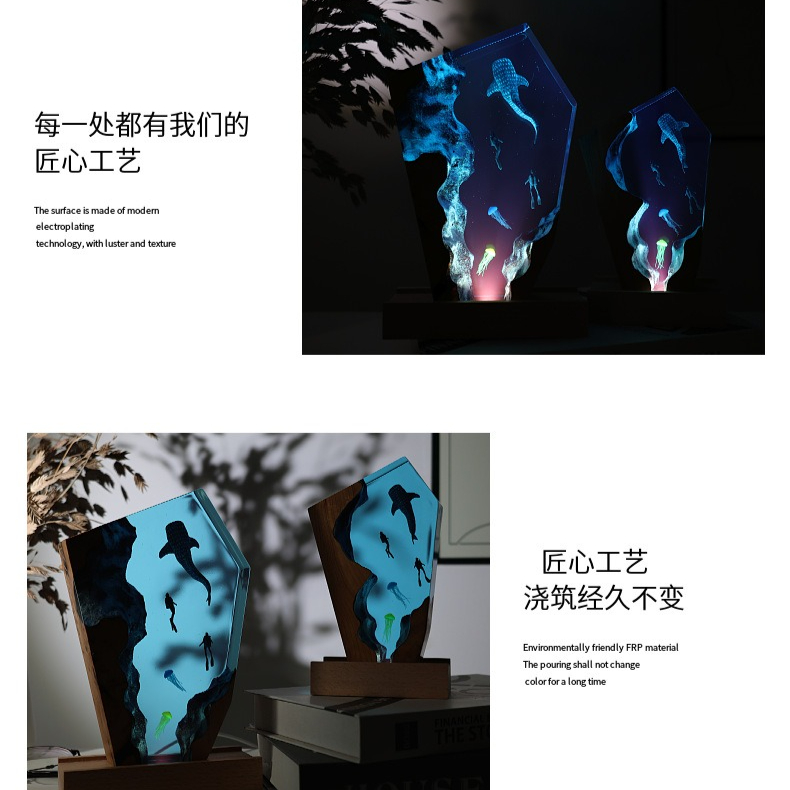 레진 동굴 고래 다이버 데스크탑 해파리 발광 장식품 창 - Resin Art Wedding Gift 리뷰 및 가격