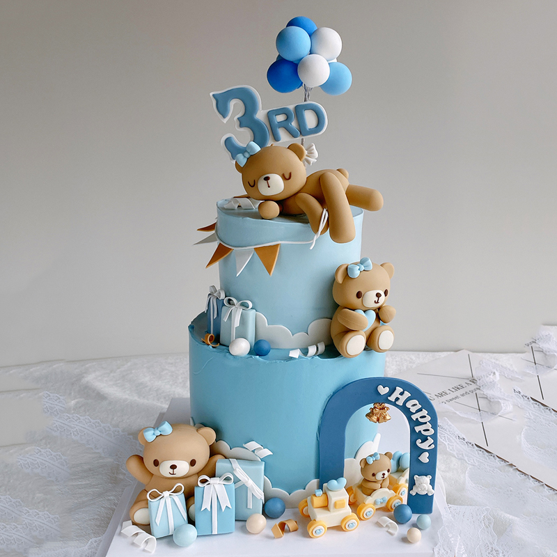 3D 핑크 블루 곰 케이크 토퍼 생일 케이크 장식 남아 - Resin Art Baby 리뷰 및 가격