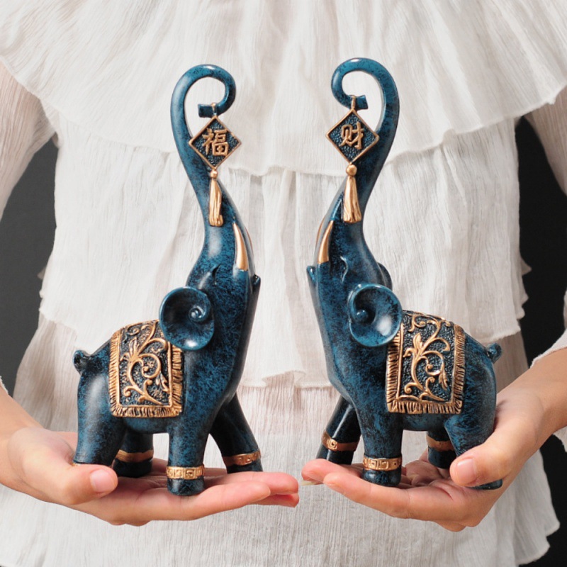 한 쌍의 중국 스타일 행운의 코끼리 코 조각상 가정 장 - Resin Art Wedding Gift 리뷰 및 가격